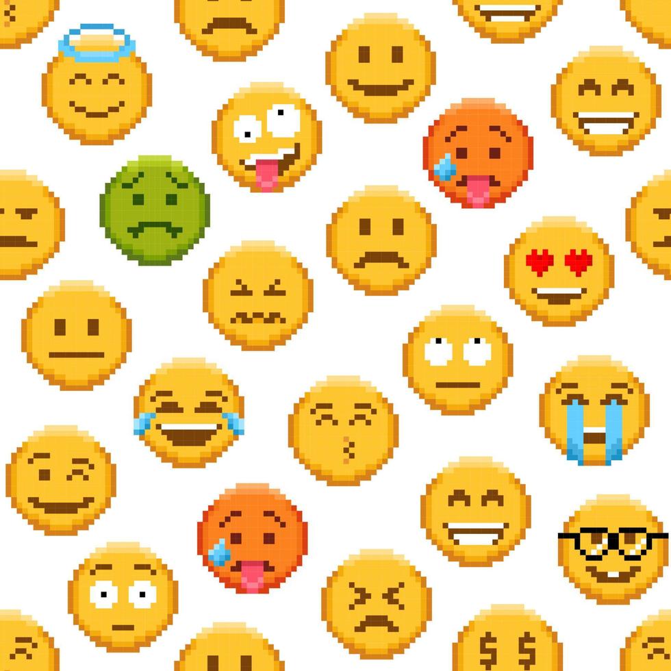 pixel emoji sömlös mönster, upprepad bakgrund vektor