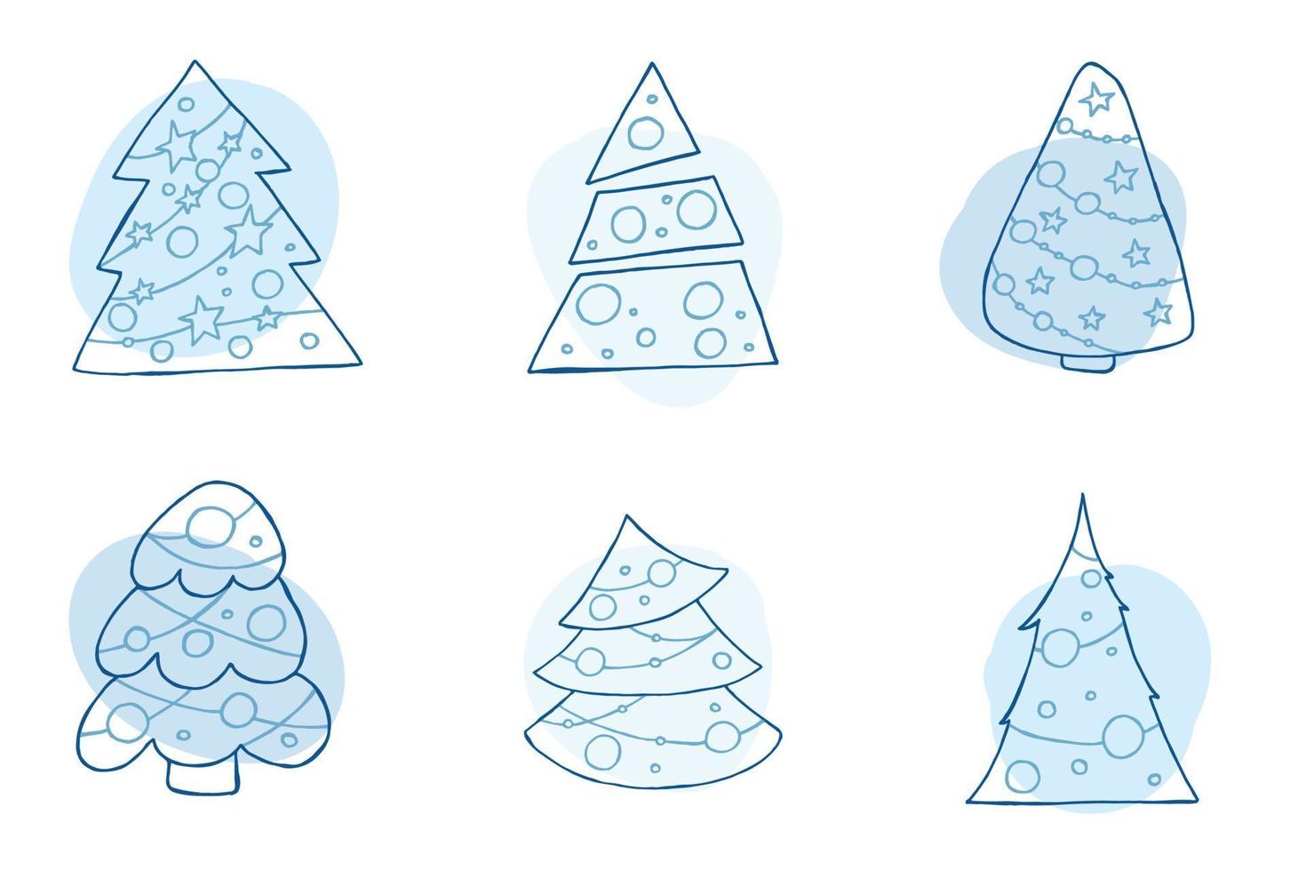 eine Reihe von handgezeichneten Weihnachtsbäumen. Vektorillustration im Doodle-Stil. Winterstimmung. hallo 2023. frohe weihnachten und ein gutes neues jahr. blaue Elemente auf weißem Hintergrund. vektor