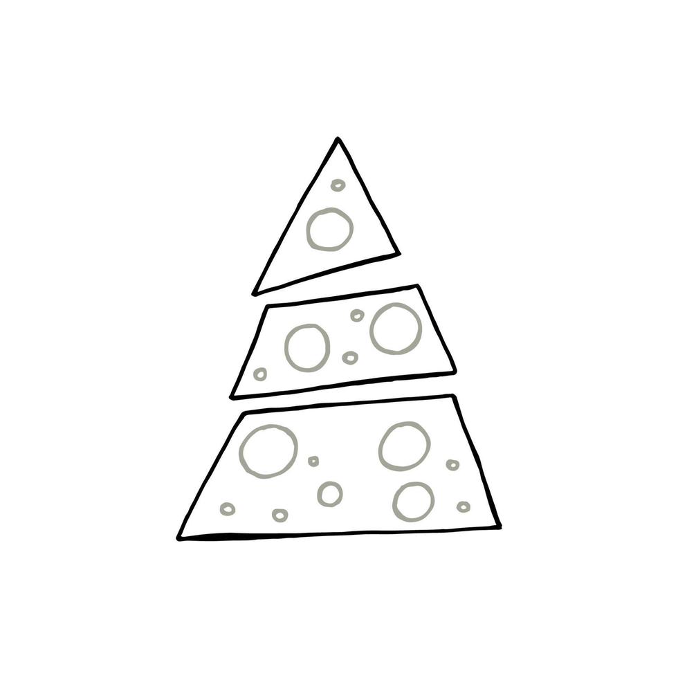 en handritad julgran. vektor illustration i doodle stil. vinterstämning. hej 2023. god jul och gott nytt år. svart och grått element på en vit bakgrund.