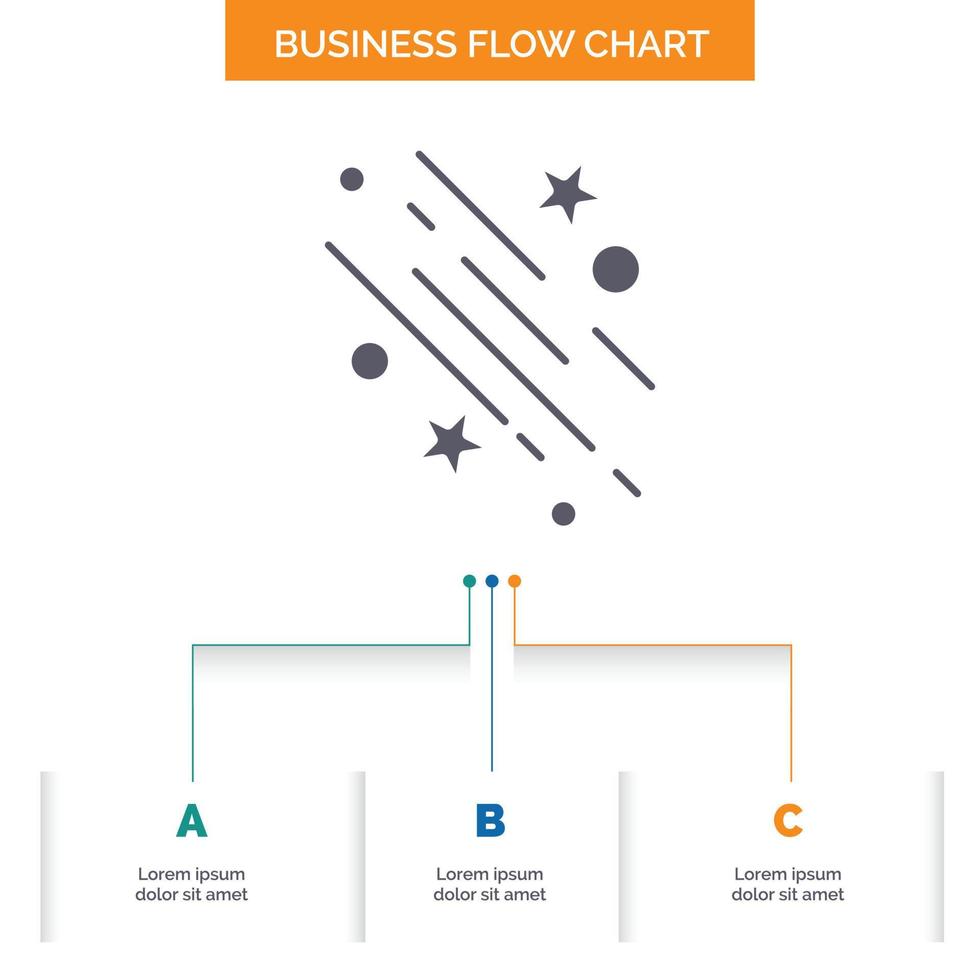 Stern. Sternschnuppe. fallen. Platz. Sterne-Business-Flow-Chart-Design mit 3 Schritten. Glyphensymbol für Präsentationshintergrundvorlage Platz für Text. vektor