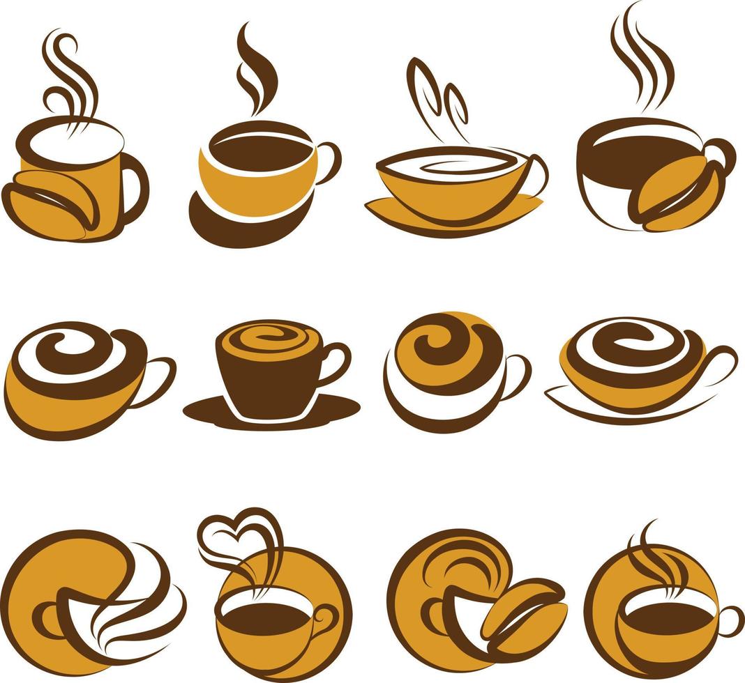 kaffe kopp och böna symbol ikon uppsättning illustration vektor