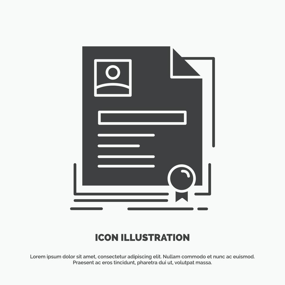 Vertrag. Abzeichen. Geschäft. Zustimmung. Zertifikat-Symbol. Glyphenvektor graues Symbol für ui und ux. Website oder mobile Anwendung vektor