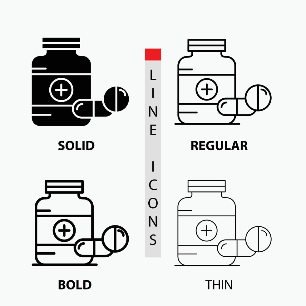 Medizin. Pille. Kapsel. Drogen. Tablet-Symbol in dünn. regulär. fette Linie und Glyphenstil. Vektor-Illustration vektor