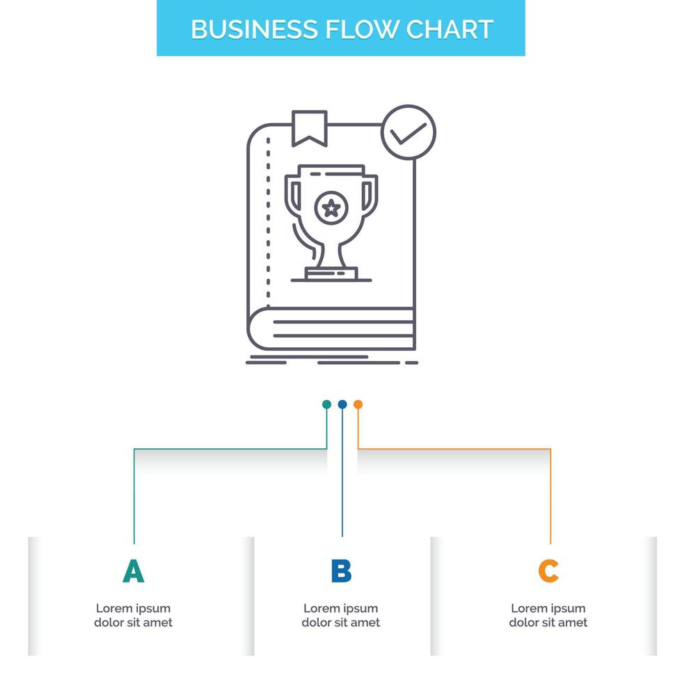 554. Buch. Herrschaft. Führer. Regel. Regeln Business Flow Chart-Design mit 3 Schritten. Liniensymbol für Präsentation Hintergrundvorlage Platz für Text vektor