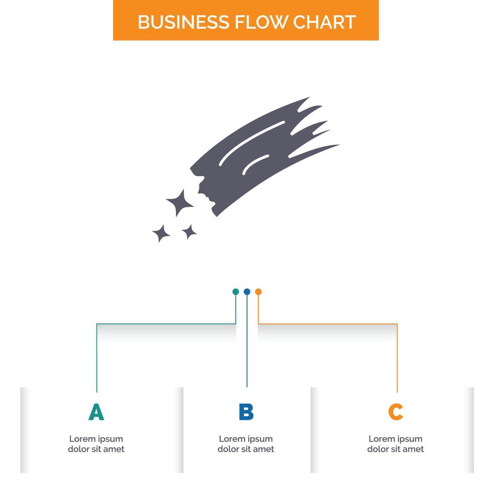 Asteroid. Astronomie. Meteor. Platz. comet business flow chart design mit 3 schritten. Glyphensymbol für Präsentationshintergrundvorlage Platz für Text. vektor