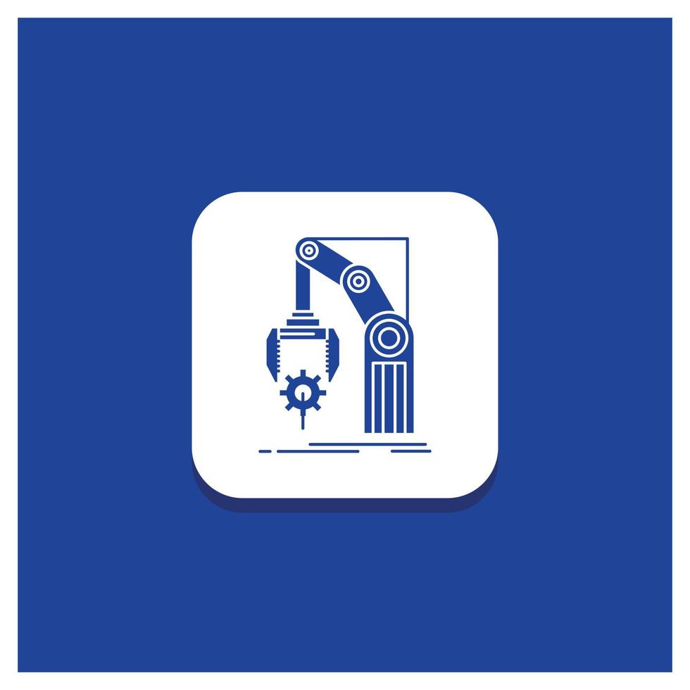 blauer runder Knopf für die Automatisierung. Fabrik. Hand. Mechanismus. Paket-Glyphe-Symbol vektor