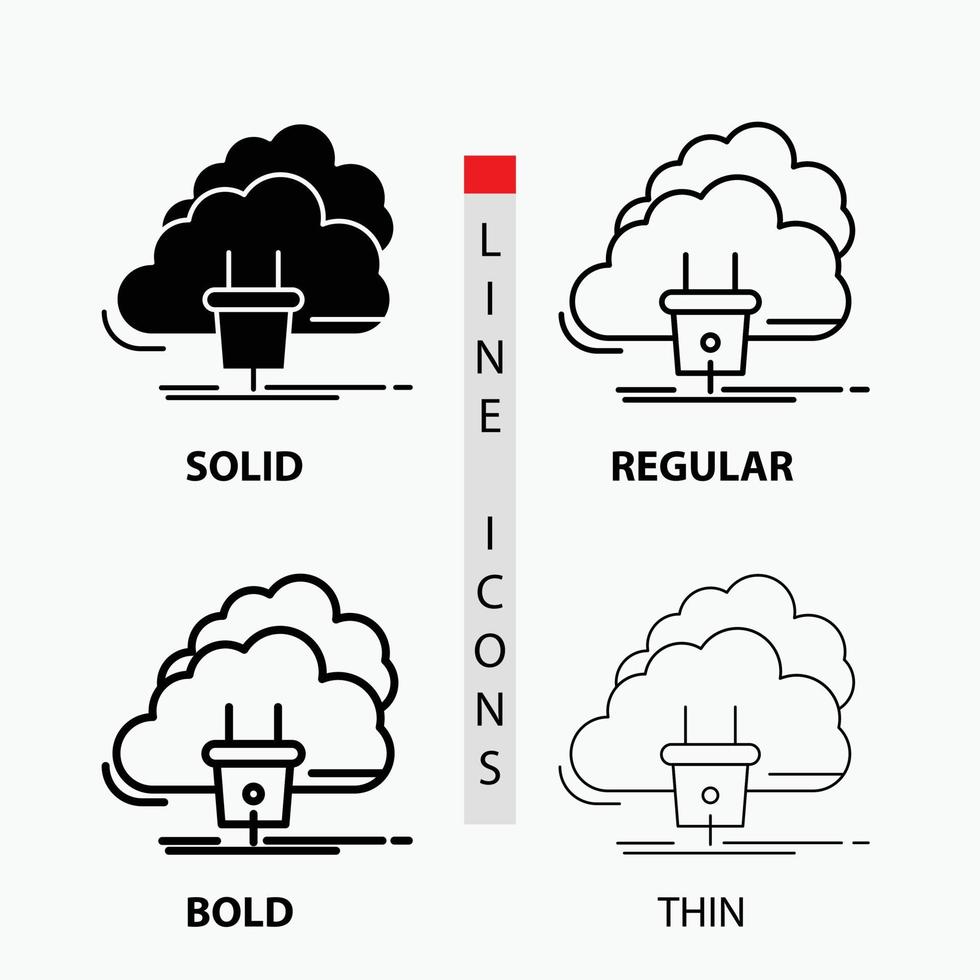 Wolke. Verbindung. Energie. Netzwerk. Power-Symbol in dünn. regulär. fette Linie und Glyphenstil. Vektor-Illustration vektor