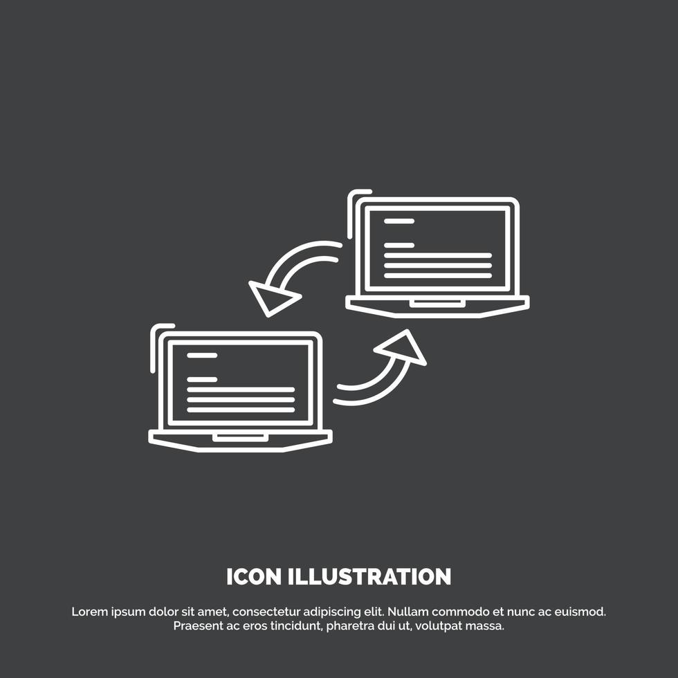 Computer. Verbindung. Verknüpfung. Netzwerk. Synchronisierungssymbol. Linienvektorsymbol für ui und ux. Website oder mobile Anwendung vektor