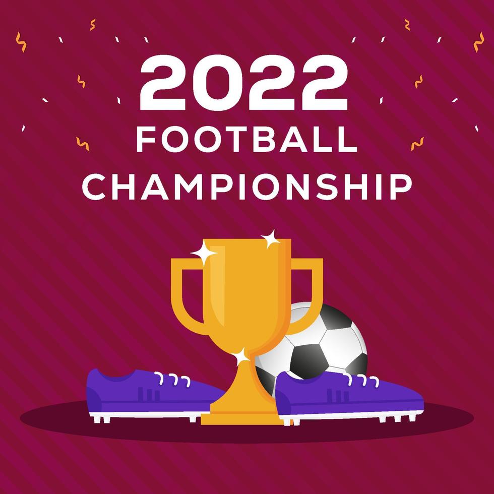 fotboll mästerskap turnering i qatar 2022 med fotboll skor, fotboll boll, och trofén vektor
