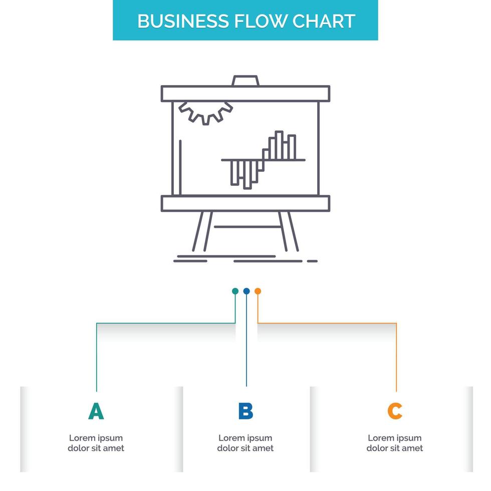 Geschäft. Diagramm. Daten. Graph. Statistik-Business-Flow-Chart-Design mit 3 Schritten. Liniensymbol für Präsentation Hintergrundvorlage Platz für Text vektor