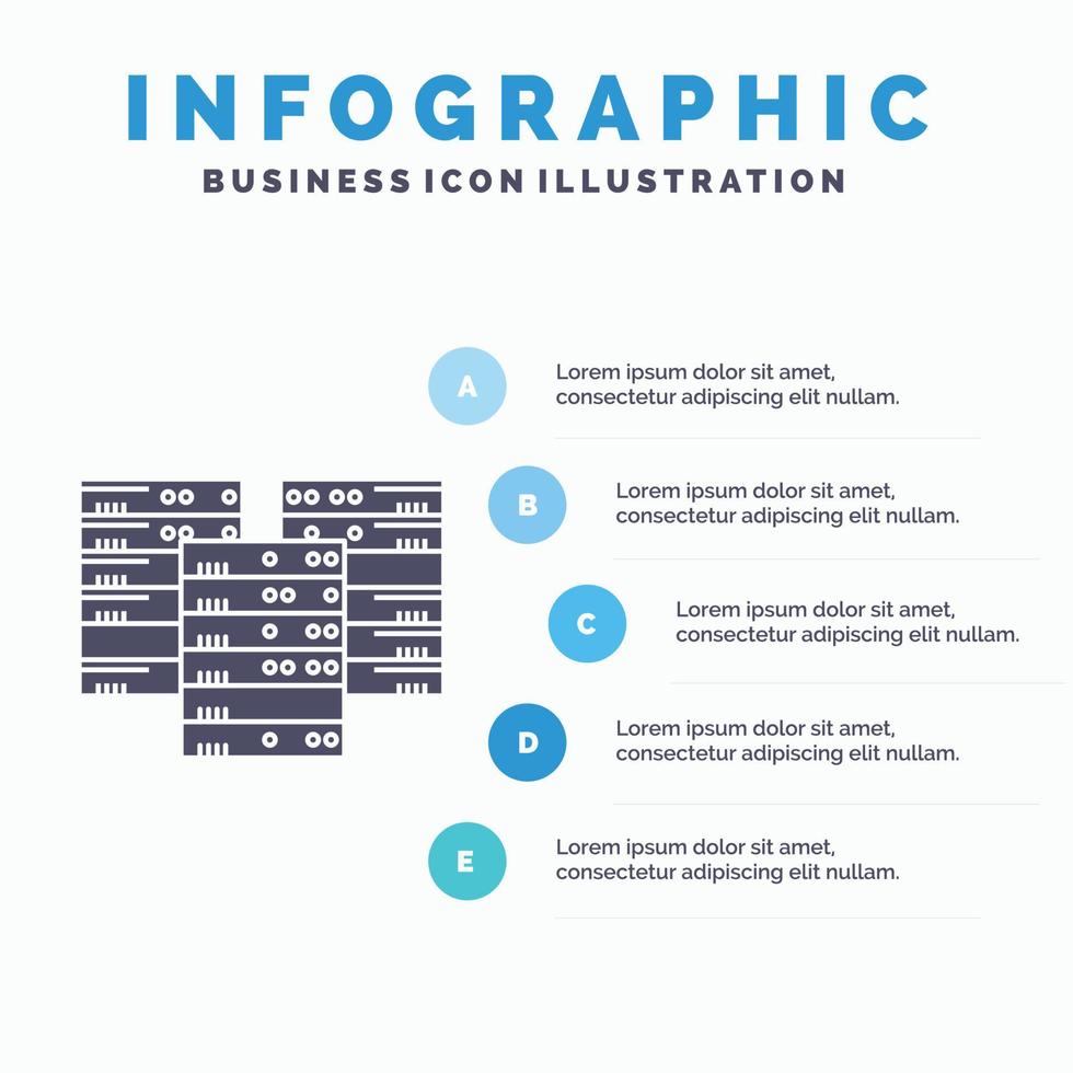 Center. Center. Daten. Datenbank. Server-Infografik-Vorlage für Website und Präsentation. Glyph graues Symbol mit blauer Infografik-Stil-Vektorillustration. vektor