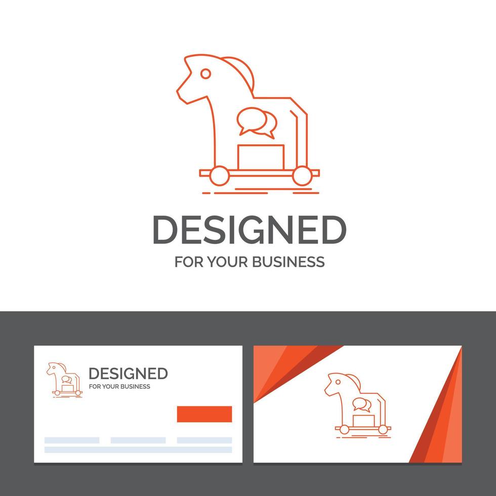 Business-Logo-Vorlage für Cyberkriminalität. Pferd. Internet. Trojaner. Virus. orange visitenkarten mit markenlogo-vorlage vektor