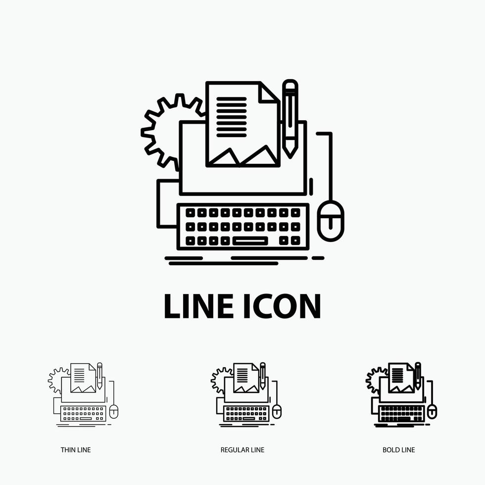 Schreibmaschine. Papier. Computer. Papier. Tastatursymbol in dünn. regelmäßiger und fetter Linienstil. Vektor-Illustration vektor