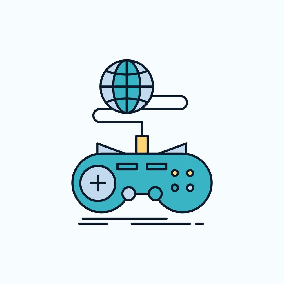 spel. spelande. internet. multiplayer. uppkopplad platt ikon. grön och gul tecken och symboler för hemsida och mobil tillämpning. vektor illustration