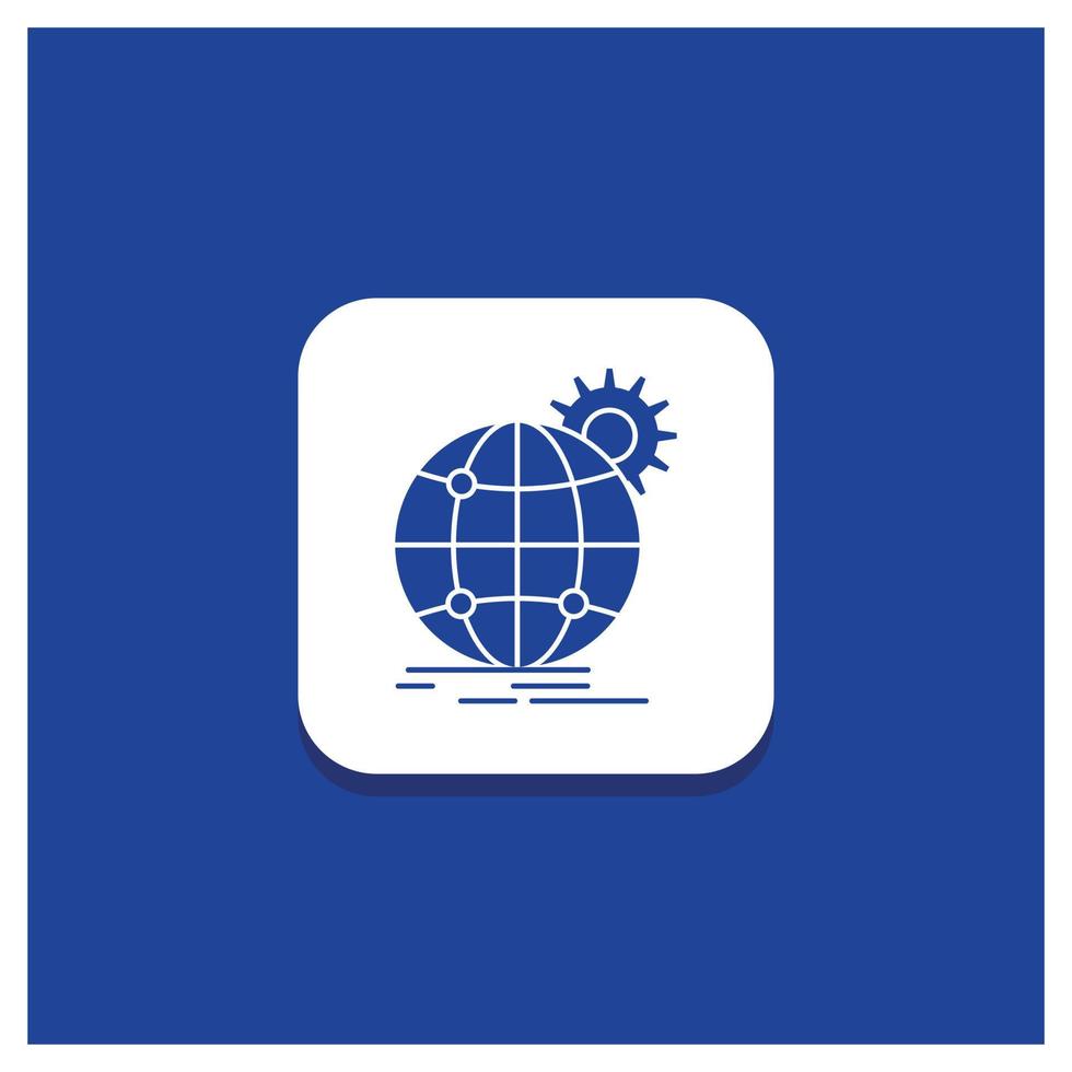 blauer runder Knopf für International. Geschäft. Globus. weltweit. Zahnradsymbol vektor