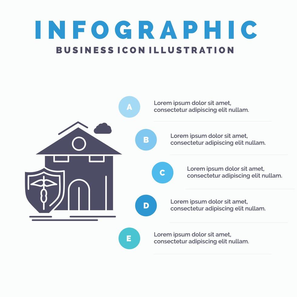 försäkring. Hem. hus. offer. skydd infographics mall för hemsida och presentation. glyf grå ikon med blå infographic stil vektor illustration.