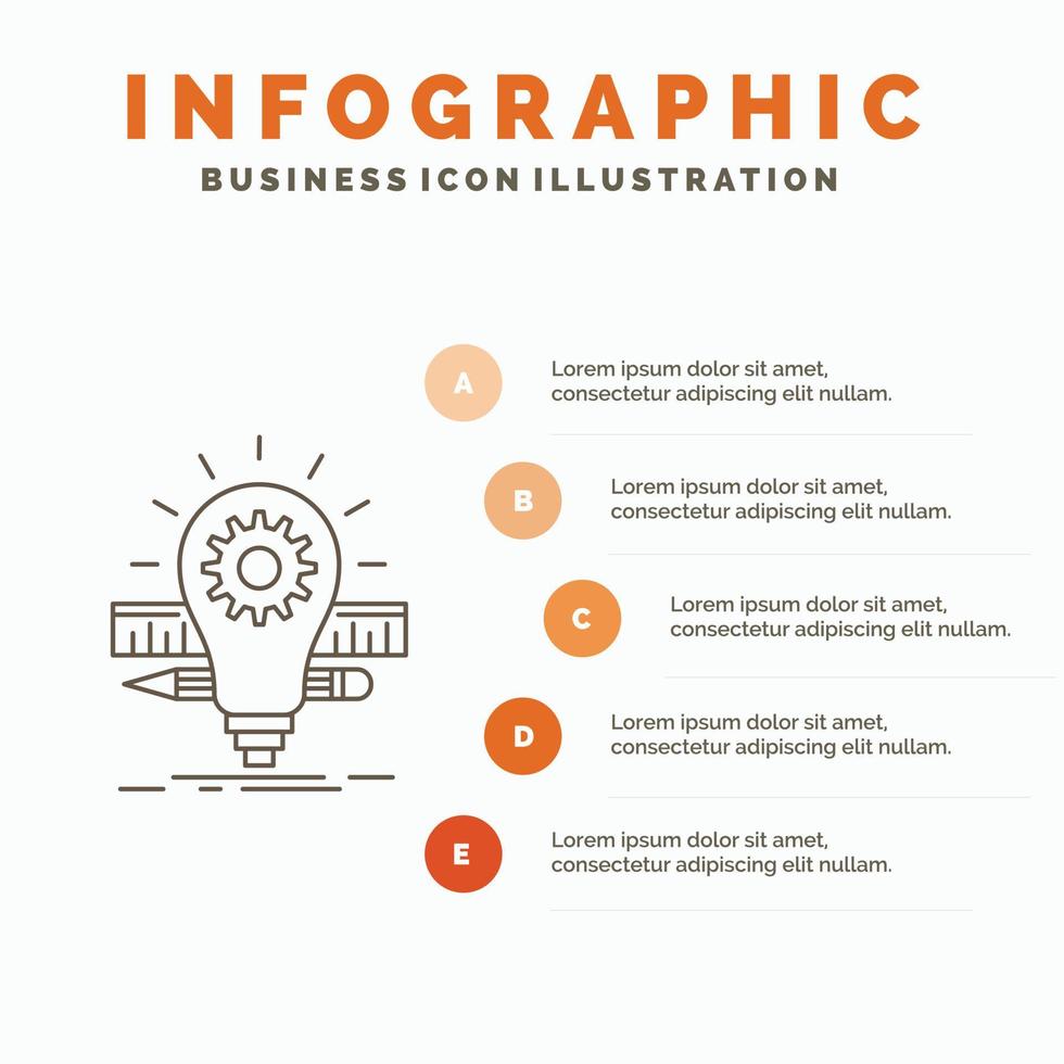 Entwicklung. Idee. Birne. Bleistift. Scale-Infografik-Vorlage für Website und Präsentation. Linie graues Symbol mit orangefarbener Infografik-Stil-Vektorillustration vektor