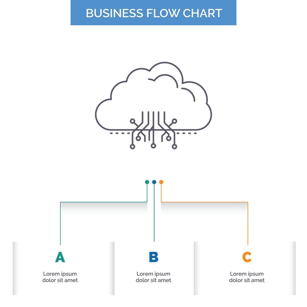 moln. datoranvändning. data. värdskap. nätverk företag strömma Diagram design med 3 steg. linje ikon för presentation bakgrund mall plats för text vektor