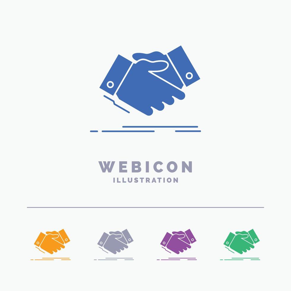 handslag. hand skaka. skakning hand. avtal. företag 5 Färg glyf webb ikon mall isolerat på vit. vektor illustration