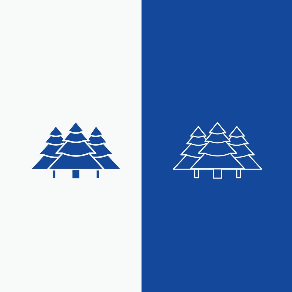 Wald. Camping. Urwald. Baum. Kiefernlinie und Glyph-Web-Schaltfläche in blauer Farbe vertikales Banner für ui und ux. Website oder mobile Anwendung vektor