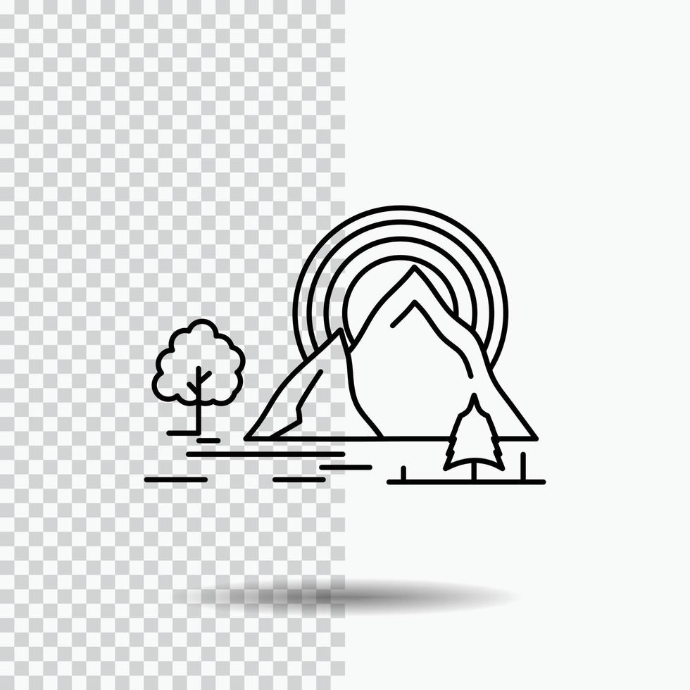 berg. kulle. landskap. natur. regnbåge linje ikon på transparent bakgrund. svart ikon vektor illustration