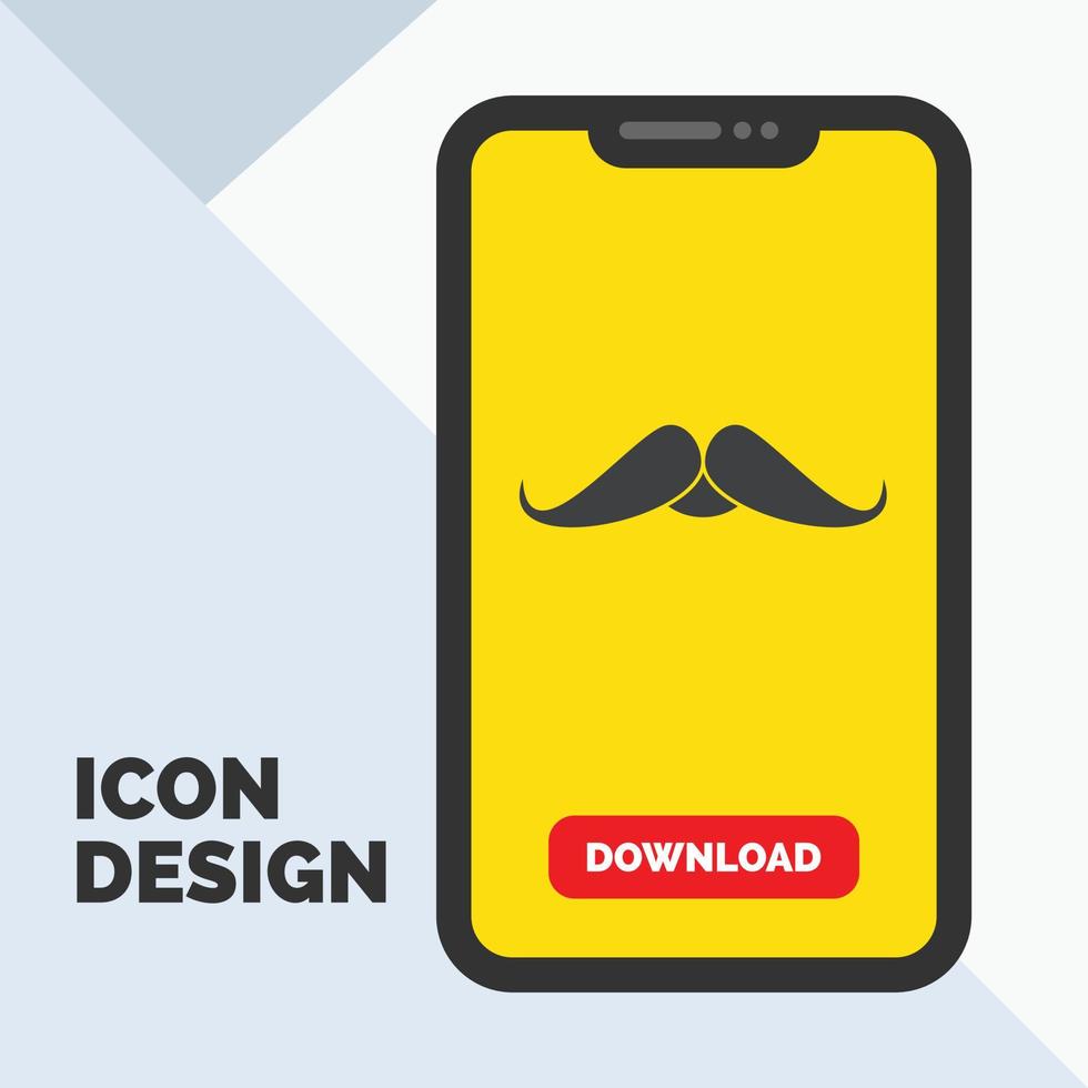 Schnurrbart. Hipster. Umzug. männlich. Männer-Glyphen-Symbol auf der Handy-Seite zum Herunterladen. gelber Hintergrund vektor