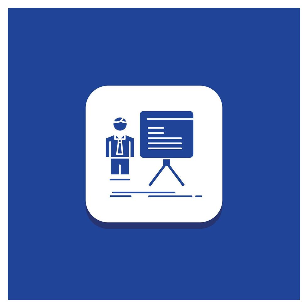 blauer runder Knopf für die Präsentation. Geschäftsmann. Diagramm. Graph. Symbol für Fortschrittsglyphe vektor