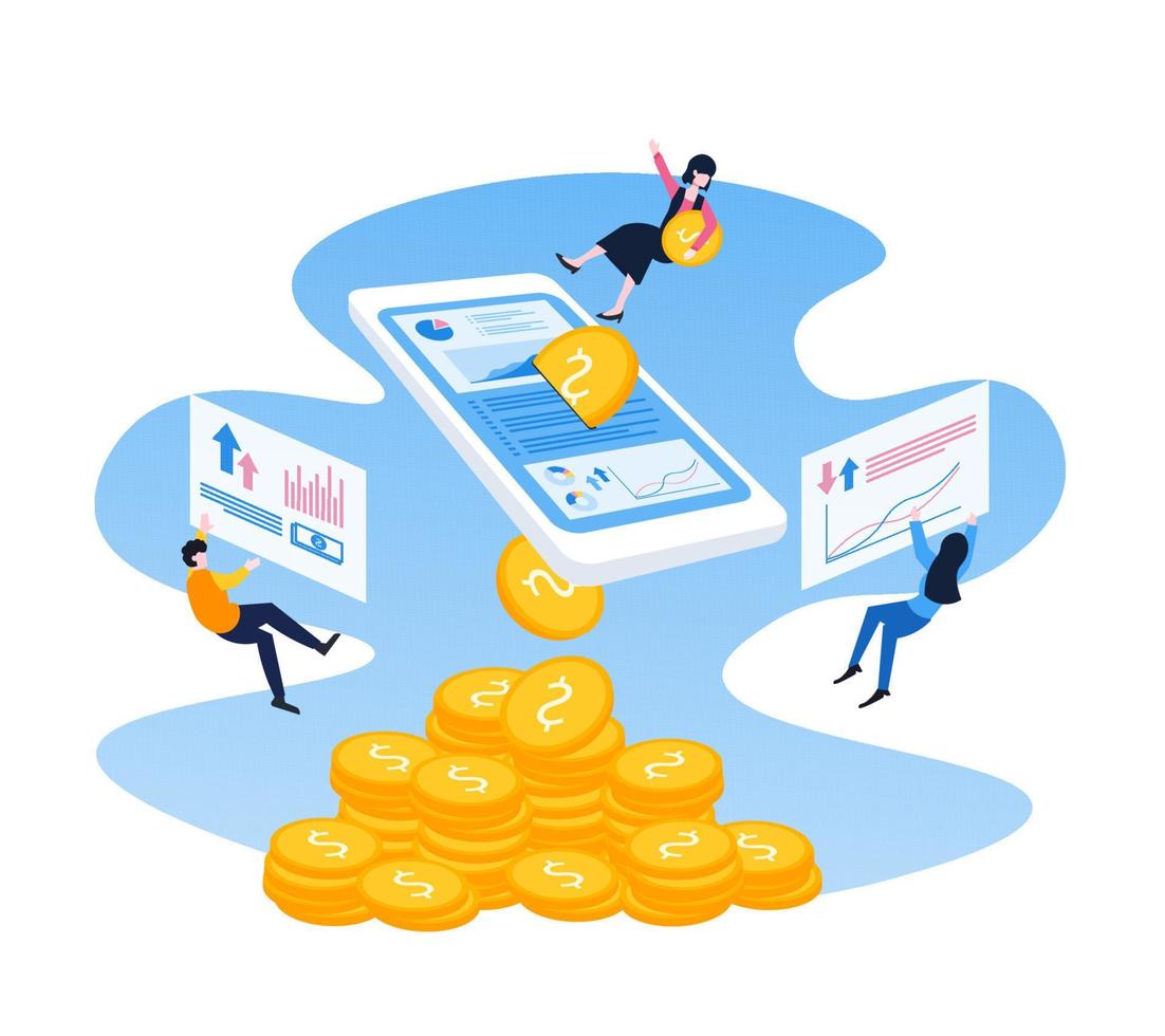 illustration von fintech, online-geschäftsinvestitionen, mobilem bankwesen und digitalem finanzkonzept vektor