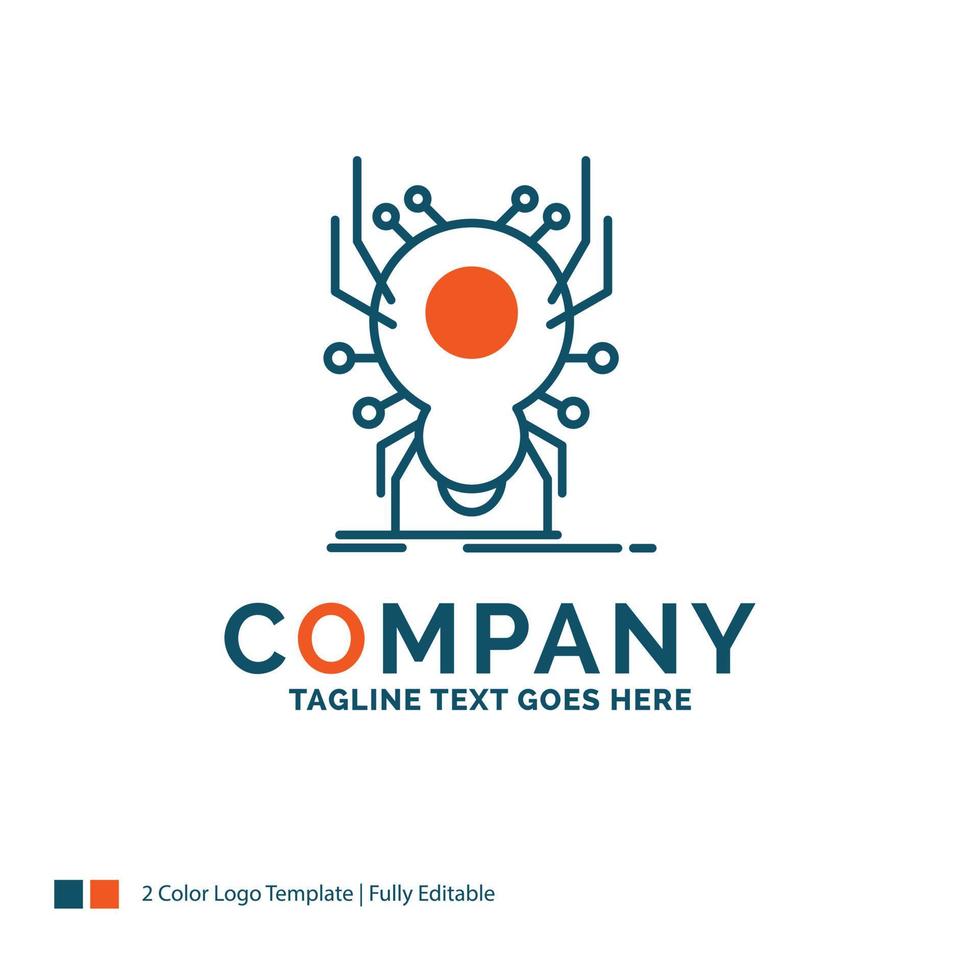 Insekt. Insekt. Spinne. Virus. App-Logo-Design. blaues und orangefarbenes Markendesign. Platz für den Slogan. Business-Logo-Vorlage. vektor
