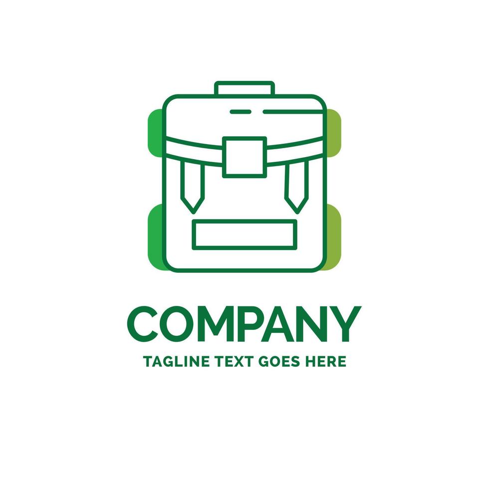 Tasche. Camping. Reißverschluss. wandern. flache Business-Logo-Vorlage für Gepäck. kreatives grünes markendesign. vektor