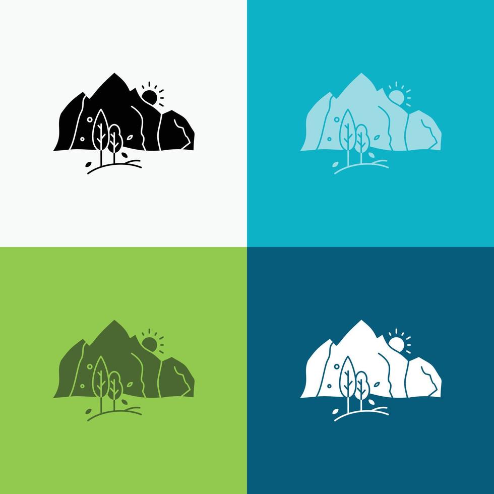 kulle. landskap. natur. berg. träd ikon över olika bakgrund. glyf stil design. designad för webb och app. eps 10 vektor illustration