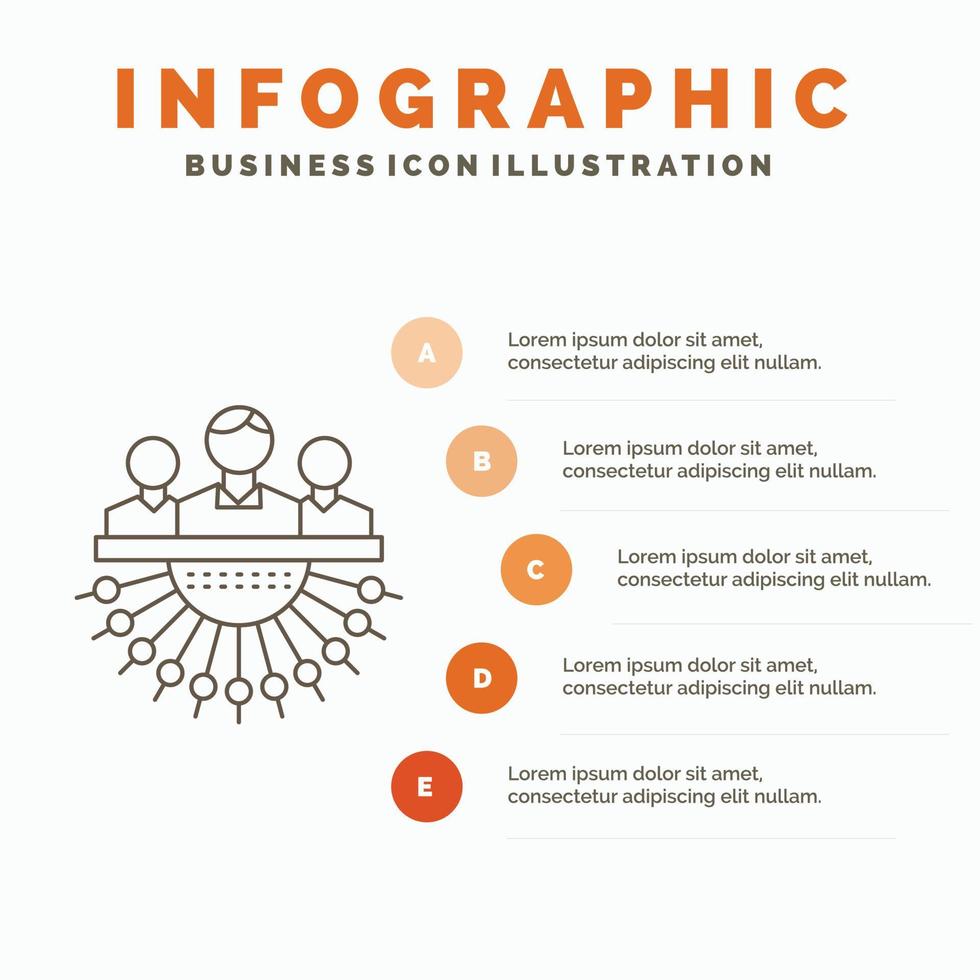 Zuweisung. Gruppe. Mensch. Management. Infografik-Vorlage für Website und Präsentation auslagern. Linie graues Symbol mit orangefarbener Infografik-Stil-Vektorillustration vektor