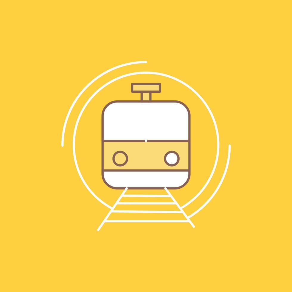 metro. tåg. smart. offentlig. transport platt linje fylld ikon. skön logotyp knapp över gul bakgrund för ui och ux. hemsida eller mobil Ansökan vektor