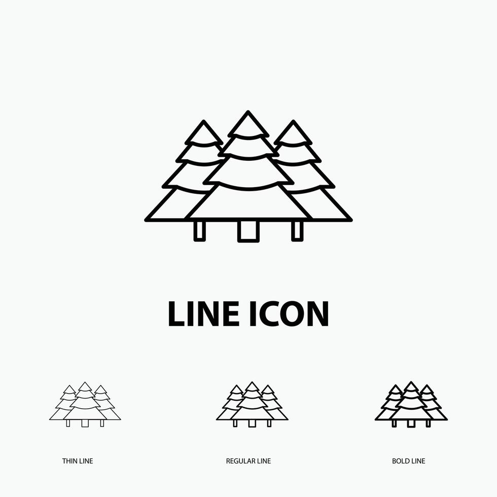 Wald. Camping. Urwald. Baum. Pinien-Symbol in dünn. regelmäßiger und fetter Linienstil. Vektor-Illustration vektor