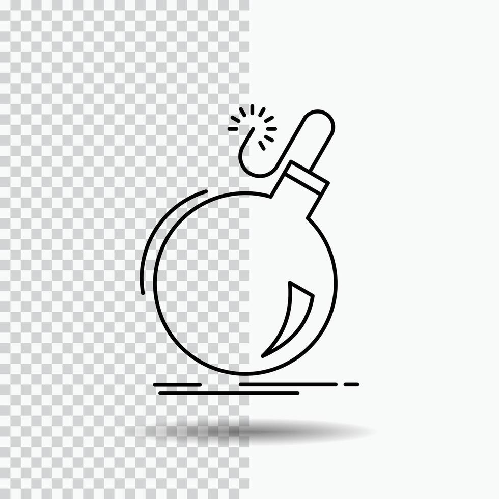 bomba. bom. fara. ddos. explosion linje ikon på transparent bakgrund. svart ikon vektor illustration
