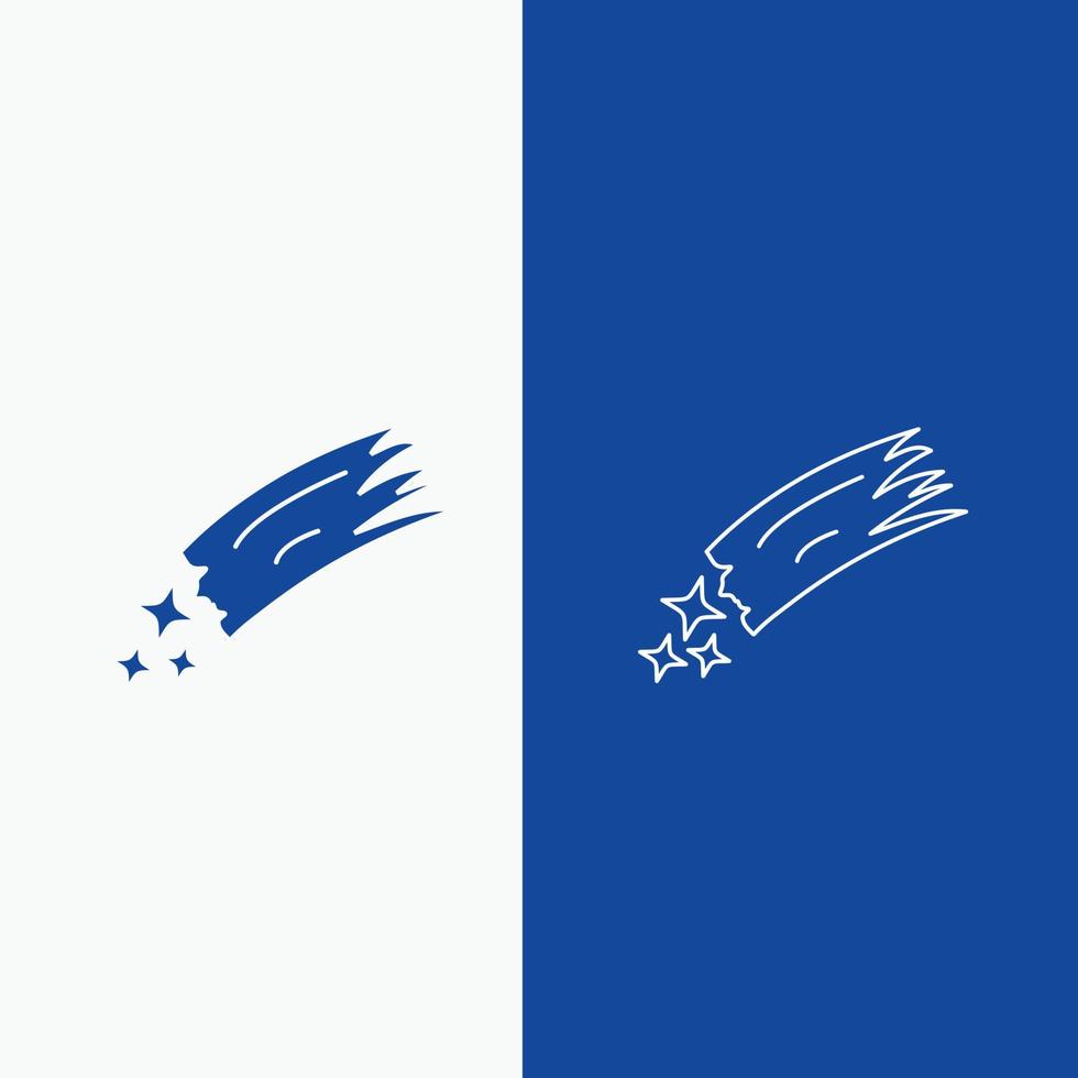 Asteroid. Astronomie. Meteor. Platz. Comet-Linie und Glyph-Web-Button in blauer Farbe vertikales Banner für ui und ux. Website oder mobile Anwendung vektor