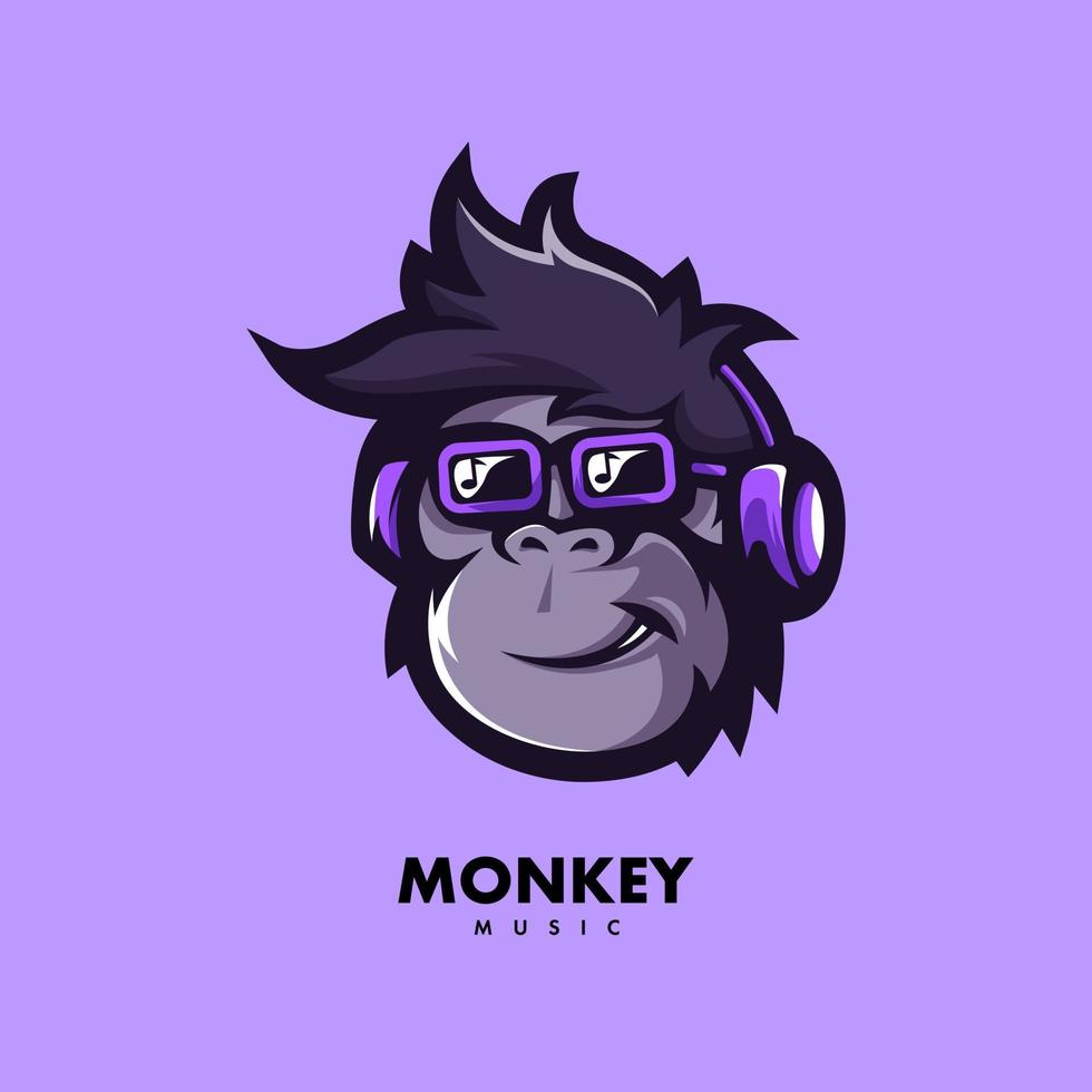 Affe genießt das Musik-Cartoon-Maskottchen-Logo für Musikstudio, Spiel, Team vektor