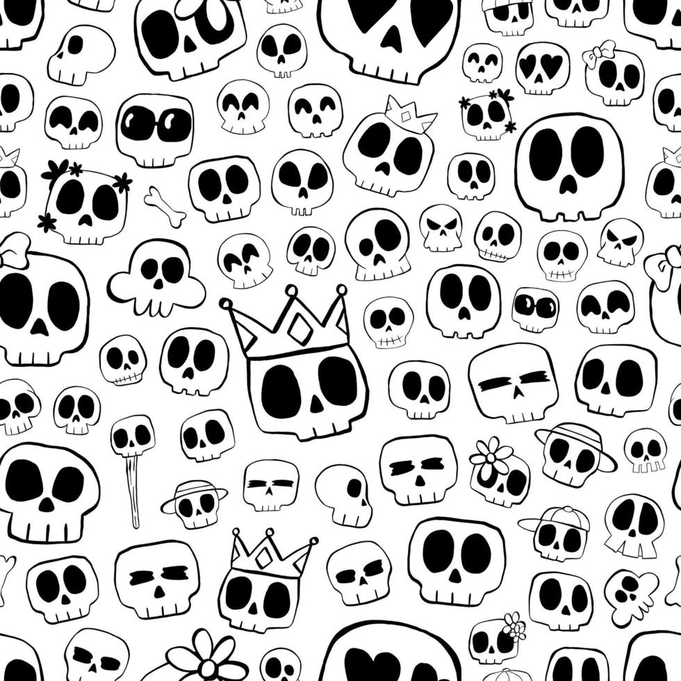 schwarze linie schädel nahtloses muster. design für papier, umschläge, karten, stoffe, hintergrund und alles andere. vektorillustration über halloween. vektor