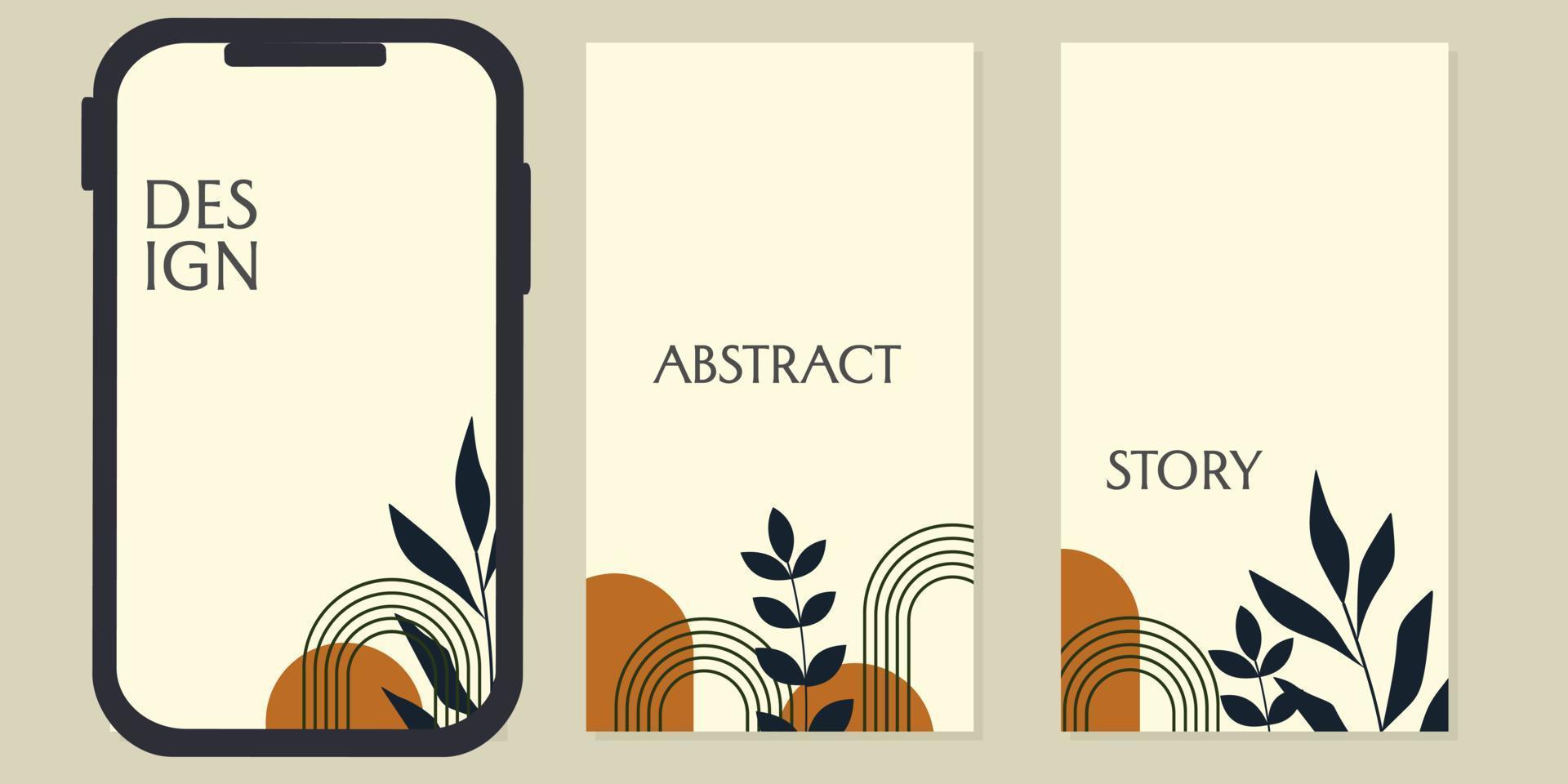 abstraktes plakat für social-media-geschichte. hintergrundvorlage mit ästhetischer botanischer hand gezeichnet. trendiges Tapetenset für Geschichten vektor