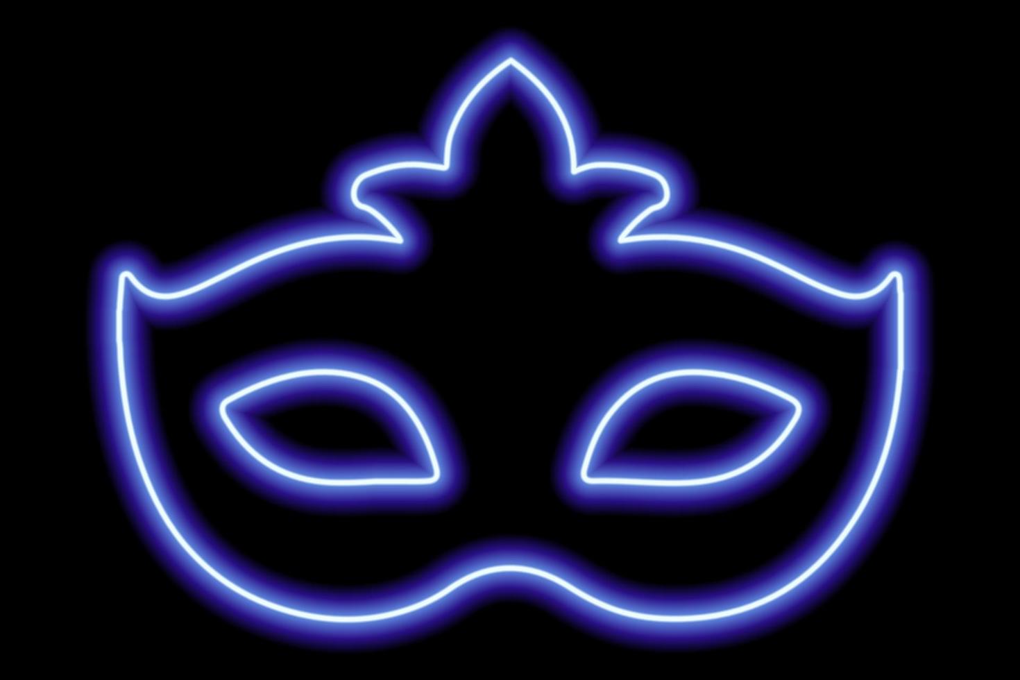 Karnevalsmaske auf den Augen. Neonblaue Kontur auf schwarzem Hintergrund vektor