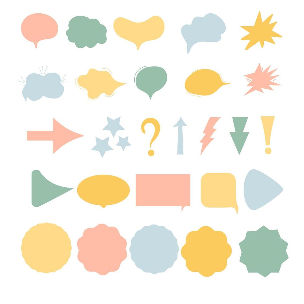 uppsättning av tala bubbla text, chattar låda, meddelande låda översikt tecknad serie vektor illustration design i pastell färger