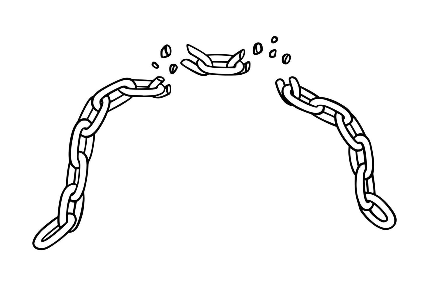 bruten kedja med splittras som symbol av styrka och enhet. skiss av metall kedjor. vektor illustration