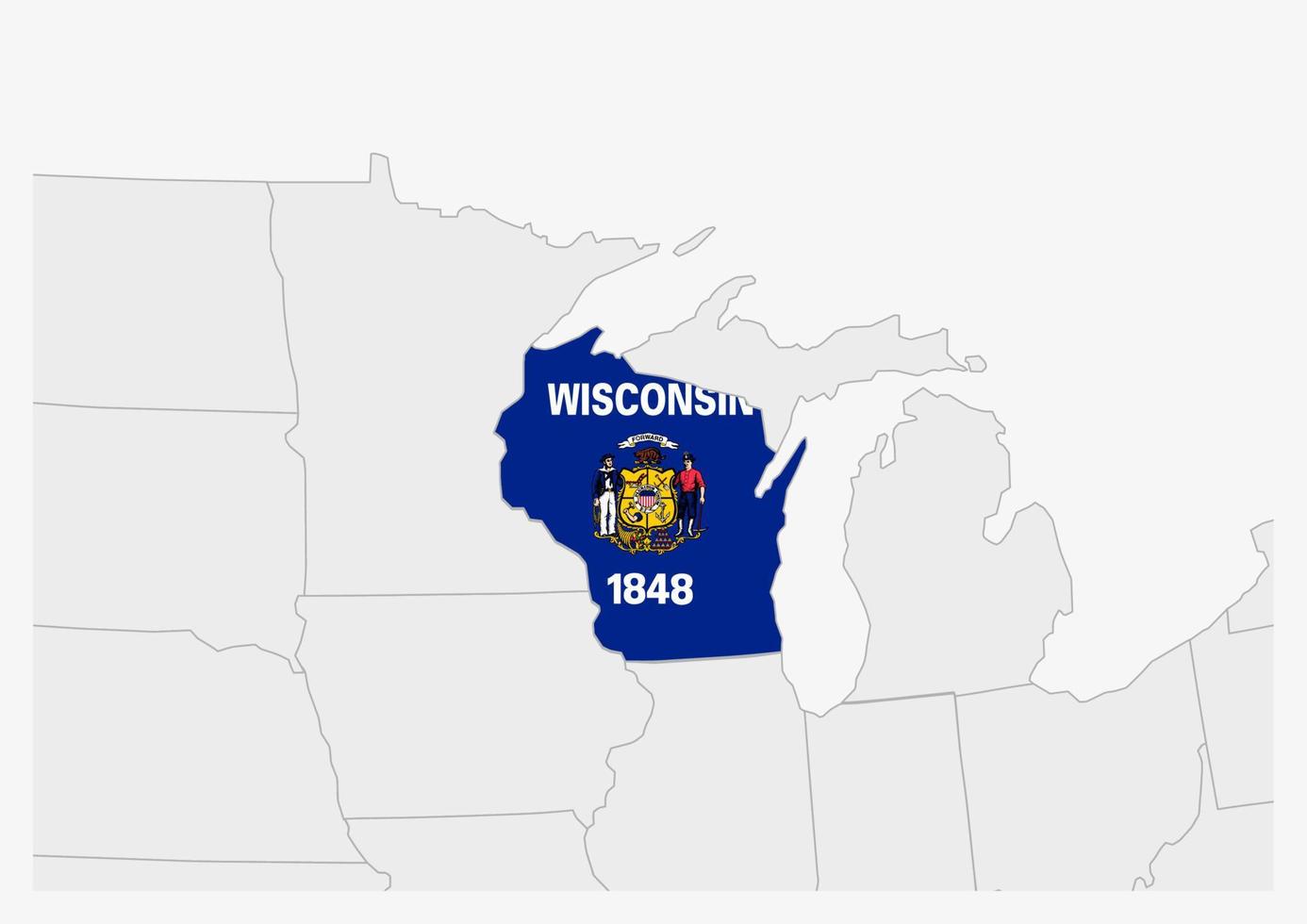 oss stat Wisconsin Karta markerad i Wisconsin flagga färger vektor