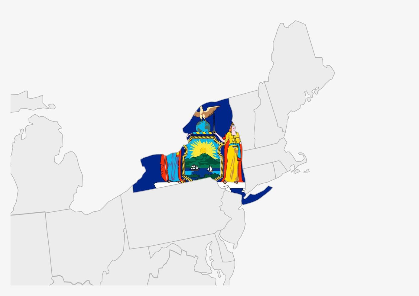 Karte des US-Bundesstaates New York, hervorgehoben in den Farben der New Yorker Flagge vektor