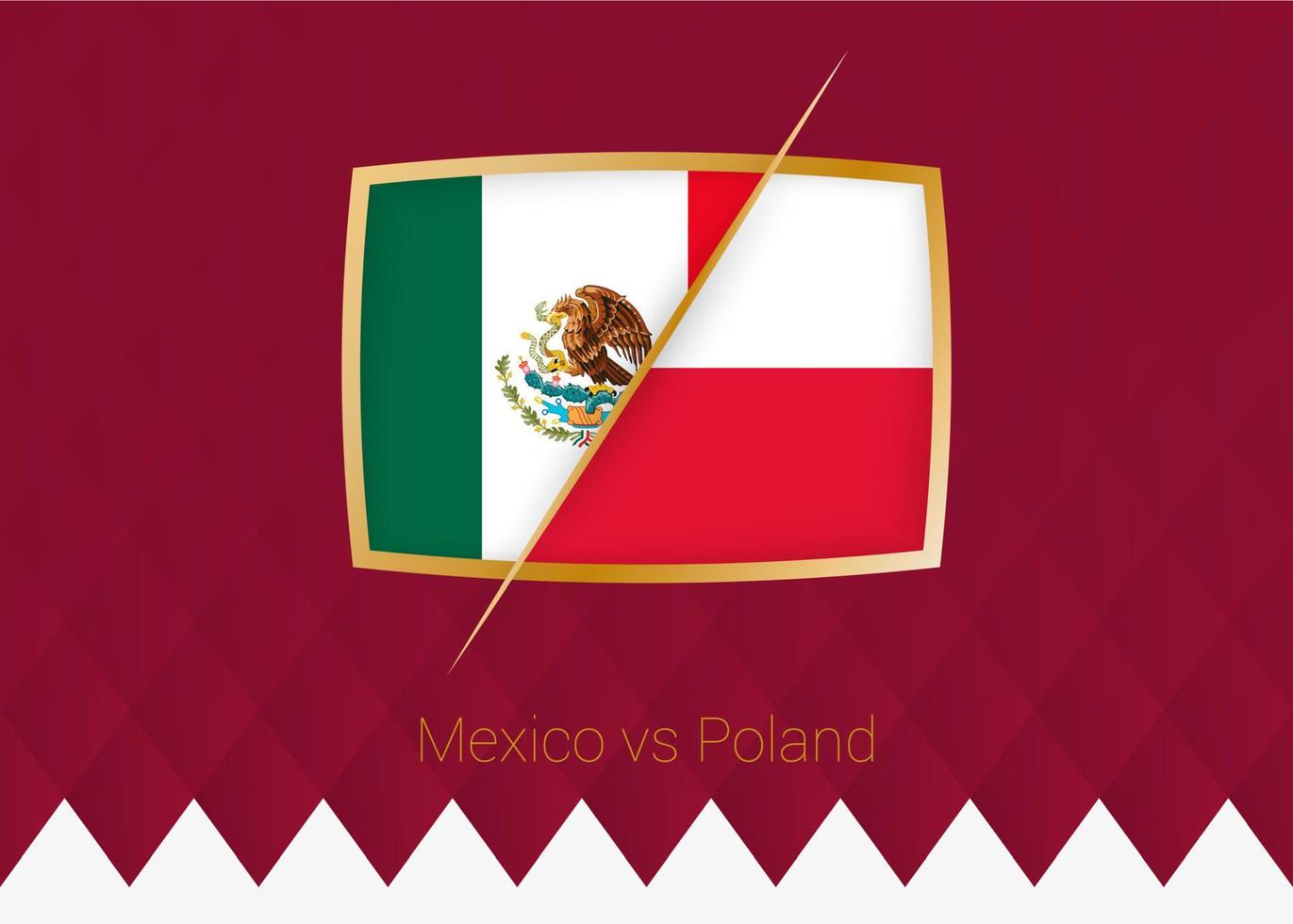 mexico mot Polen, grupp skede ikon av fotboll konkurrens på vinröd bakgrund. vektor