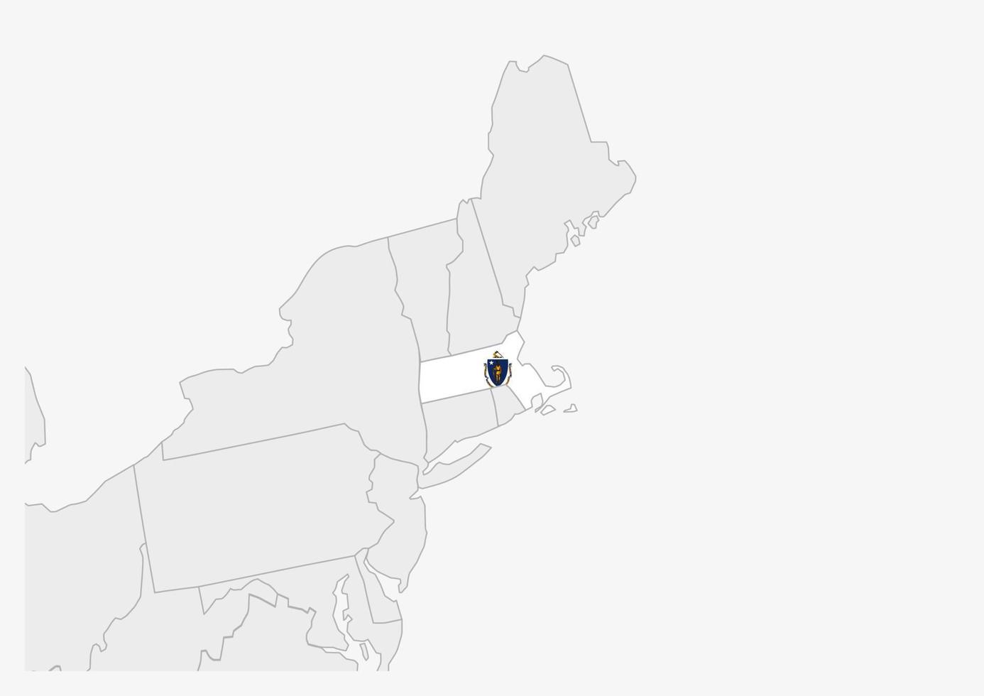 oss stat massachusetts Karta markerad i massachusetts flagga färger vektor