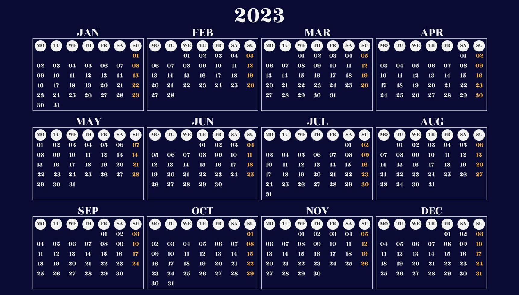 Kalendervorlage für das neue Jahr 2023 vektor
