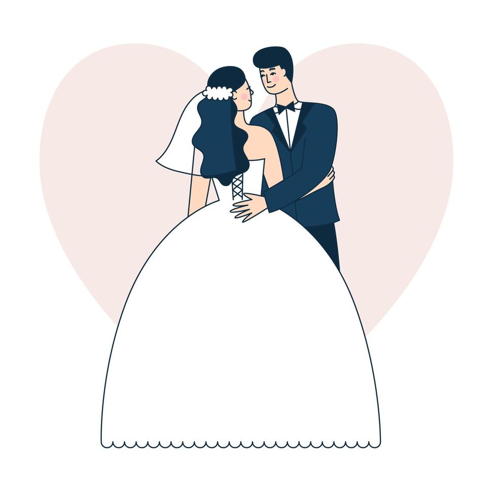 schönes Hochzeitspaar. Braut und Bräutigam. Doodle-Vektor-Illustration vektor