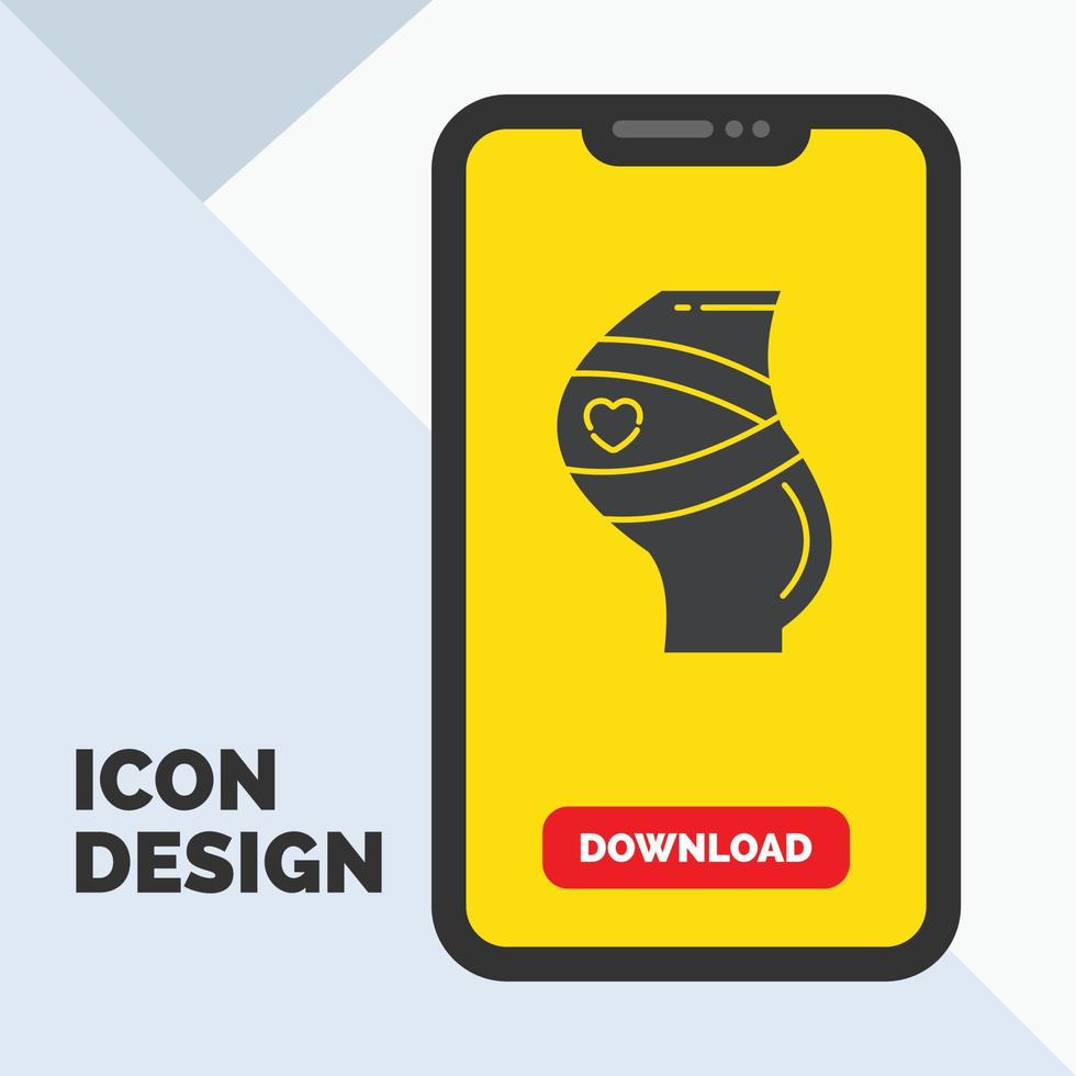 Gürtel. Sicherheit. Schwangerschaft. schwanger. Frauen-Glyphen-Symbol auf der Handy-Seite zum Herunterladen. gelber Hintergrund vektor