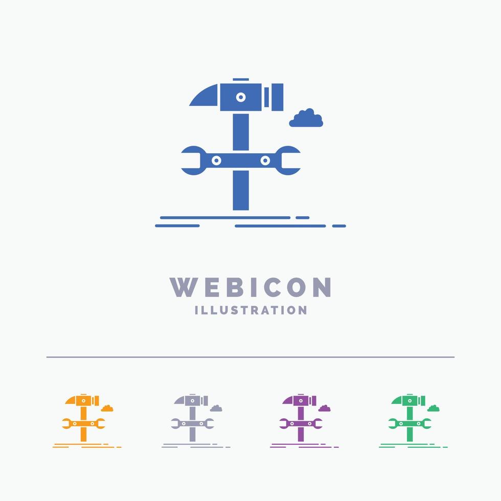 bauen. Ingenieurwesen. Hammer. Reparatur. Service 5-Farben-Glyphen-Web-Icon-Vorlage isoliert auf Weiß. Vektor-Illustration vektor